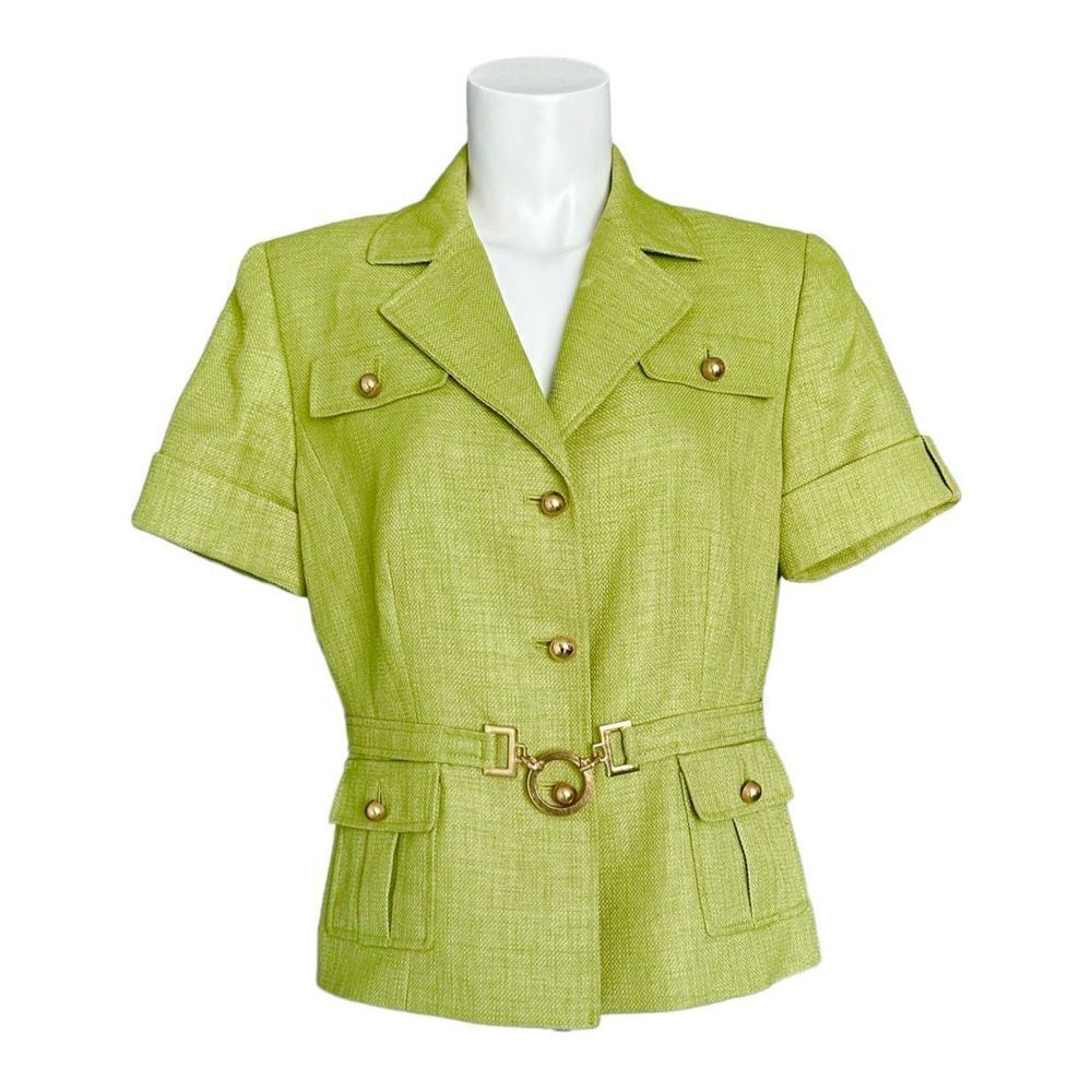 Tahari Arthur S.‎ Levine Women’s Green Belted Textured Button-Up Blouse Size 10P